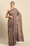 Buy_SAYISHA_Brown Silk Printed Leaflet Saree With Running Blouse  _at_Aza_Fashions