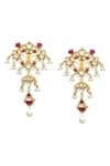 Buy_MAISARA JEWELRY_Red Kundan And Pearls Embellished Layered Earrings_at_Aza_Fashions