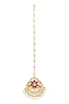 Buy_MAISARA JEWELRY_Red Kundan And Pearls Embellished Floral Jadau Maangtikka_at_Aza_Fashions