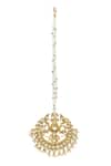 Buy_MAISARA JEWELRY_Gold Plated Kundan And Pearls Embellished Jadau Floral Cut Work Maangtikka _at_Aza_Fashions