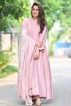 Safaa_Pink Vegan Silk Embroidery Thread Notched Elaheh Chikankari Anarkali Set _Online_at_Aza_Fashions