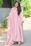 Buy_Safaa_Pink Vegan Silk Embroidery Thread Notched Elaheh Chikankari Anarkali Set _at_Aza_Fashions