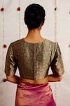 Shop_Mimamsaa_Green Brocade Silk Woven Geometric Round Neck Liyana Blouse _at_Aza_Fashions
