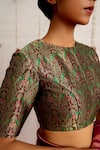 Buy_Mimamsaa_Green Brocade Silk Woven Geometric Round Neck Liyana Blouse _Online_at_Aza_Fashions