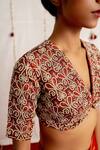 Mimamsaa_Red Brocade Silk Woven Beads V Neck Mehru Blouse _Online_at_Aza_Fashions