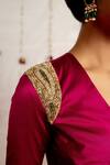 Mimamsaa_Magenta Satin Silk Placement Embroidery Sequins V Neck Nooreen Blouse _Online_at_Aza_Fashions