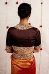 Shop_Mimamsaa_Brown Satin Silk Placement Embroidery Sequins V Neck Qudrah Blouse _at_Aza_Fashions