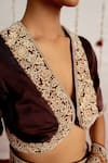 Mimamsaa_Brown Satin Silk Placement Embroidery Sequins V Neck Qudrah Blouse _Online_at_Aza_Fashions