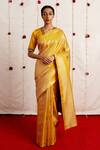 Buy Mimamsaa Yellow Satin Silk Woven Stripe Shaima Pattern Saree With Running Blouse at Aza Fashions Buy_Mimamsaa_Yellow Satin Silk Woven Stripe Shaima Pattern Saree With Running Blouse _at_Aza_Fashions