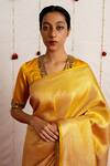 Mimamsaa Yellow Satin Silk Woven Stripe Shaima Pattern Saree With Running Blouse Online at Aza Fashions Mimamsaa_Yellow Satin Silk Woven Stripe Shaima Pattern Saree With Running Blouse _Online_at_Aza_Fashions