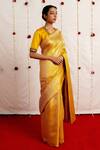 Shop Mimamsaa Yellow Satin Silk Woven Stripe Shaima Pattern Saree With Running Blouse Online at Aza Fashions Shop_Mimamsaa_Yellow Satin Silk Woven Stripe Shaima Pattern Saree With Running Blouse _Online_at_Aza_Fashions