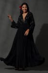 Buy_Priyanka Jain_Black Sheesha Silk Embroidered Sequins V-neck Floral Anarkali Pant Set _at_Aza_Fashions