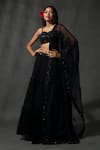 Buy_Priyanka Jain_Black Georgette Embroidered Sequins Bead Blouse Tiered Lehenga Set _at_Aza_Fashions