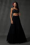 Buy_Priyanka Jain_Black Georgette Embroidered Sequins Bead Blouse Tiered Lehenga Set _Online_at_Aza_Fashions