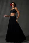Shop_Priyanka Jain_Black Georgette Embroidered Sequins Bead Blouse Tiered Lehenga Set _Online_at_Aza_Fashions