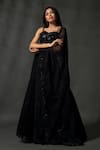 Priyanka Jain_Black Georgette Embroidered Sequins Bead Blouse Tiered Lehenga Set _at_Aza_Fashions