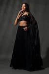 Buy_Priyanka Jain_Black Georgette Embroidered Sequins Bead Blouse Tiered Lehenga Set 