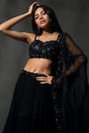 Priyanka Jain_Black Georgette Embroidered Sequins Bead Blouse Tiered Lehenga Set _Online