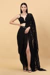 Buy_Priyanka Jain_Black Nylon Structured Lace Floral Pallu Pre-draped Saree With Blouse _at_Aza_Fashions