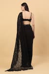 Shop_Priyanka Jain_Black Nylon Structured Lace Floral Pallu Pre-draped Saree With Blouse _at_Aza_Fashions