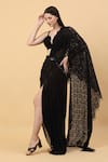 Priyanka Jain_Black Nylon Structured Lace Floral Pallu Pre-draped Saree With Blouse _Online_at_Aza_Fashions