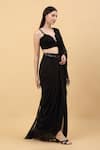 Buy_Priyanka Jain_Black Nylon Structured Lace Floral Pallu Pre-draped Saree With Blouse _Online_at_Aza_Fashions