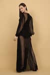 Priyanka Jain_Black Nylon Structured Textured Plunge Neck Layered Gown _Online