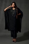 Buy_Priyanka Jain_Black Sheesha Silk Embroidered Sequins Round Floral Vine Kaftan With Pant _at_Aza_Fashions