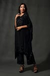 Buy_Priyanka Jain_Black Sheesha Silk Embroidered Sequins Round Floral Vine Kaftan With Pant _Online_at_Aza_Fashions