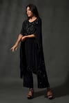 Shop_Priyanka Jain_Black Sheesha Silk Embroidered Sequins Round Floral Vine Kaftan With Pant _Online_at_Aza_Fashions