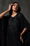 Priyanka Jain_Black Sheesha Silk Embroidered Sequins Round Floral Vine Kaftan With Pant _at_Aza_Fashions