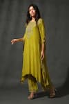 Priyanka Jain_Yellow Sheesha Silk Embroidered Floral Blossom Kaftan With Palazzo _Online_at_Aza_Fashions