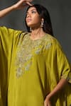 Shop_Priyanka Jain_Yellow Sheesha Silk Embroidered Floral Blossom Kaftan With Palazzo _Online_at_Aza_Fashions