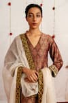 Shop_Mimamsaa_Ivory Organza Silk Embroidery Sequins Aqsaa Dupatta  _at_Aza_Fashions