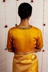 Shop_Mimamsaa_Yellow Satin Silk Placement Embroidery Sequins V Neck Saeeda Blouse _at_Aza_Fashions