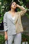 Gulaal_Grey Cotton Notch Collar Color Block Blazer And Pant Set _Online_at_Aza_Fashions