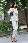 Buy_Gulaal_Grey Cotton Notch Collar Color Block Blazer And Pant Set _Online_at_Aza_Fashions