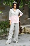 Buy_Gulaal_Grey Cotton Collar Color Block Asymmetric Shirt And Cargo Pant Set _at_Aza_Fashions