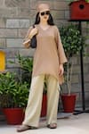 Buy_Gulaal_Brown Cotton V Neck A-line Tunic With Cargo Pant _at_Aza_Fashions