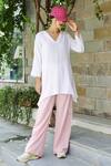 Buy_Gulaal_White Cotton Lace V-neck A-line Tunic And Cargo Pant_at_Aza_Fashions