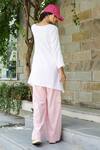 Shop_Gulaal_White Cotton Lace V-neck A-line Tunic And Cargo Pant_at_Aza_Fashions