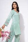 Buy Nemaani Blue Mohair, Satin Embroidery V-neck Mirror Tunic And Pant Set Online at Aza Fashions Buy_Nemaani_Blue Mohair, Satin Embroidery V-neck Mirror Tunic And Pant Set _Online_at_Aza_Fashions