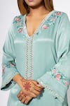 Shop_Nemaani_Blue Mohair, Modal Embroidery V-neck Floral Resham And Mirror Kurta Salwar Set _Online_at_Aza_Fashions