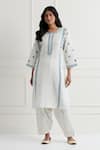 Buy_Nemaani_Off White Cotton Embroidered Thread Round Tonal Kurta And Salwar Set _at_Aza_Fashions