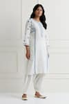 Nemaani_Off White Cotton Embroidered Thread Round Tonal Kurta And Salwar Set _Online_at_Aza_Fashions