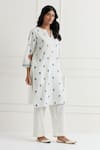 Buy_Nemaani_Off White Cotton Embroidered Thread Notched Kurta And Pant Set _Online_at_Aza_Fashions