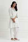 Nemaani Off White Cotton Embroidery, Lace V-neck Thread Kurta And Pant Set Online at Aza Fashions Nemaani_Off White Cotton Embroidery, Lace V-neck Thread Kurta And Pant Set _Online_at_Aza_Fashions