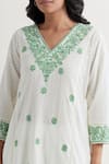 Nemaani Off White Cotton Embroidery, Lace V-neck Thread Kurta And Pant Set at Aza Fashions Nemaani_Off White Cotton Embroidery, Lace V-neck Thread Kurta And Pant Set _at_Aza_Fashions