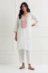 Buy Nemaani Off White Cotton Embroidery V-neck Tonal Thread Kurta And Pant Set at Aza Fashions Buy_Nemaani_Off White Cotton Embroidery V-neck Tonal Thread Kurta And Pant Set _at_Aza_Fashions