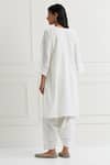 Shop_Nemaani_Off White Cotton Lace V-neck Floral Embroidered Kurta And Pant Set _at_Aza_Fashions